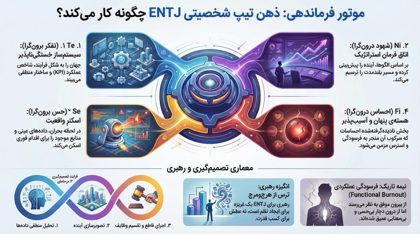 تیپ شخصیتی ENTJ: طراح جهان؛ چرا ذهن من همیشه به دنبال «بهینهسازی» است؟ 2 موتور فرماندهی: ذهن تیپ شخصیتی ENTJ چگونه کار میکند؟