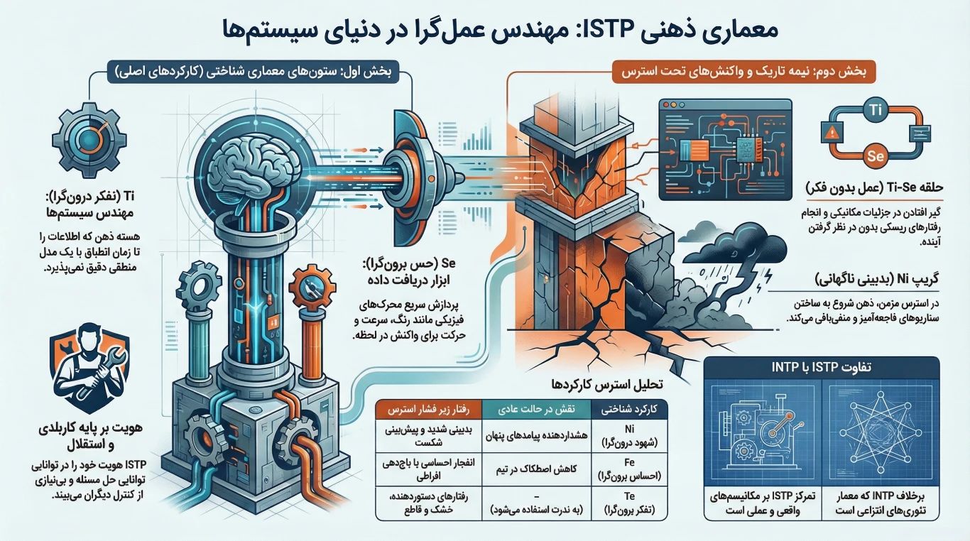 تیپ شخصیتی ISTP: مهندس عملگرا؛ چرا نمیتوانم یکجا بند شوم؟ 1 معماری شناختی تیپ شخصیتی ISTP: منطق درونی و حس بیرونی