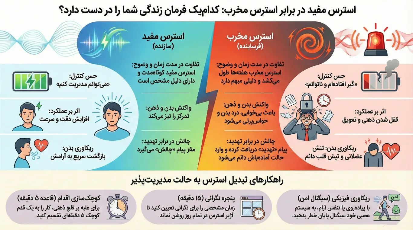 تفاوت استرس مفید و مخرب در زندگی واقعی 2 استرس مفید و استرس مخرب دقیقاً یعنی چه؟ (به زبان ساده)